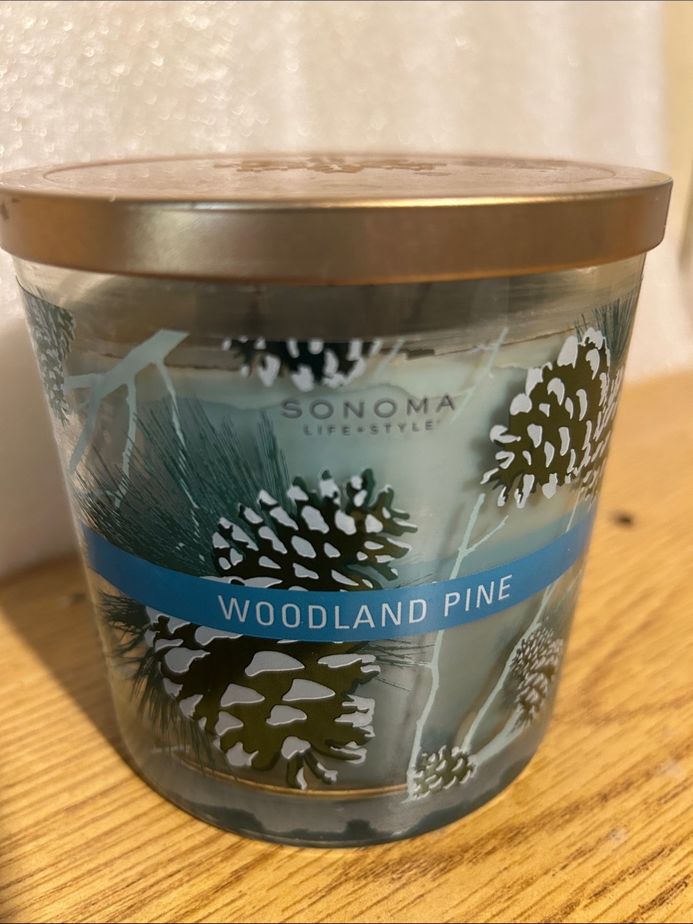 Sonoma Woodland Pine Candle in Blue, White & Gold